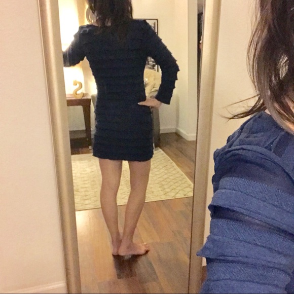 Max Studio Navy Blue Fitted Ruffle Dress Small - Picture 2 of 5